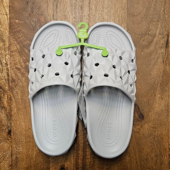 Crocs Geometric Slides Mens 10 Womens 12 Gray Slip On Sandals - Picture 1 of 5